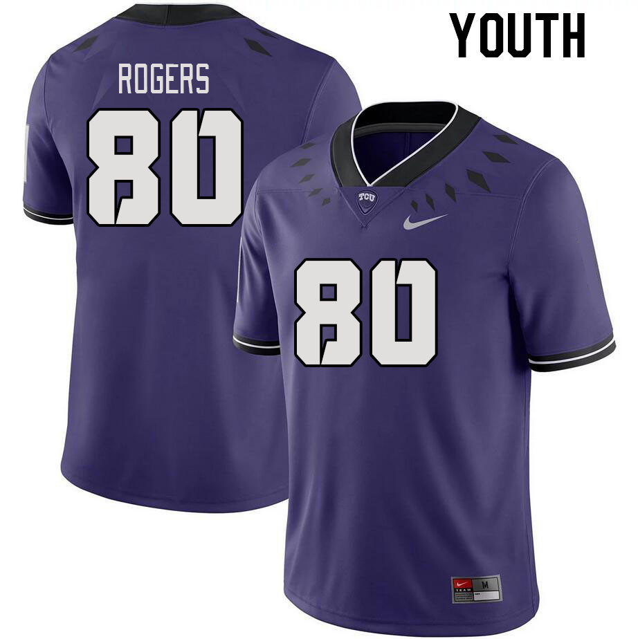 Youth #80 D'Andre Rogers TCU Horned Frogs 2023 College Footbal Jerseys Stitched-Purple - Click Image to Close